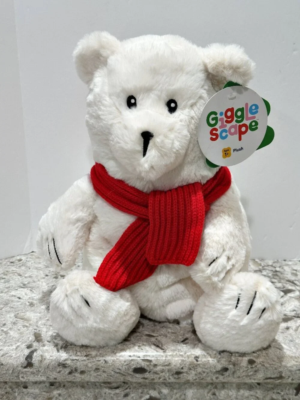 Giggle Scape White Polar Bear Plush Red Scarf Soft Stuffed Animal 15